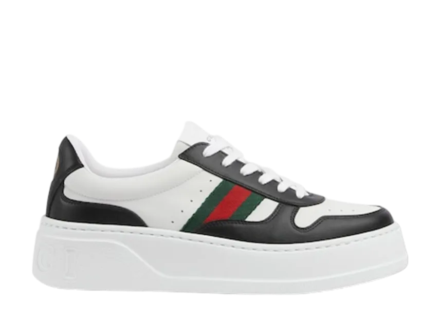 01-4 GUCCI Women's Chunky Sneaker "Black/White Leather" - Imagine 1